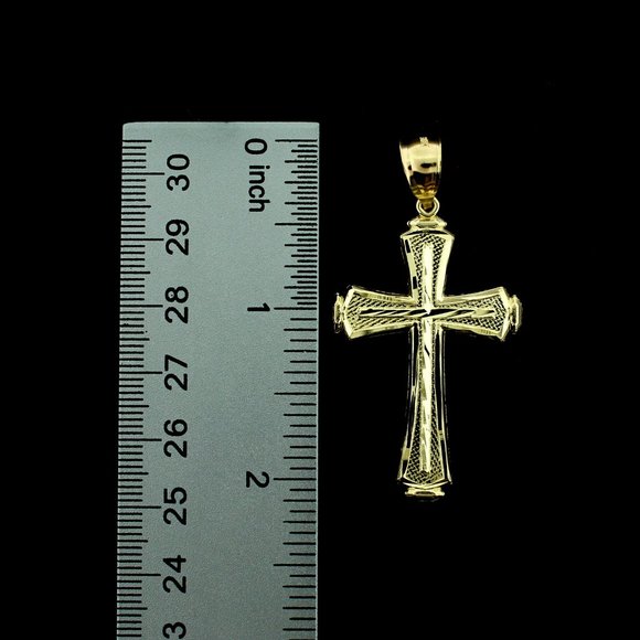 Real 10K Yellow Gold Large Diamond Cut Cross Pendant - Picture 6 of 8